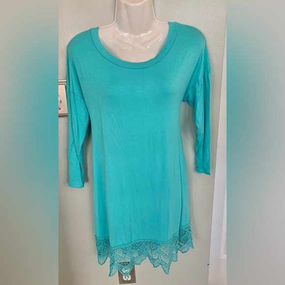Emerald Dresses & Skirts - Emerald Turquoise Blue Green Tunic dress crocheted hem Women’s S 4-6 NEW